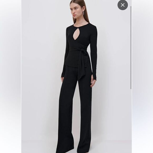 SIMKHAI Jeneen Clean Stretch Jersey Ls Wrap Top NWT XS - Picture 2 of 11